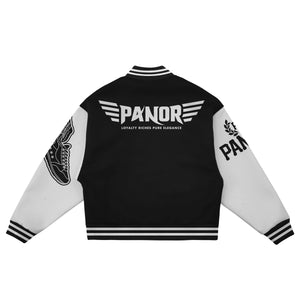 (BLACK) PANOR EMBROIDERED LETTERMAN JACKET